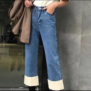 Cedelar Juny Fisherman Contrast Trim Denim Straight Leg Jeans Size 2 NWT